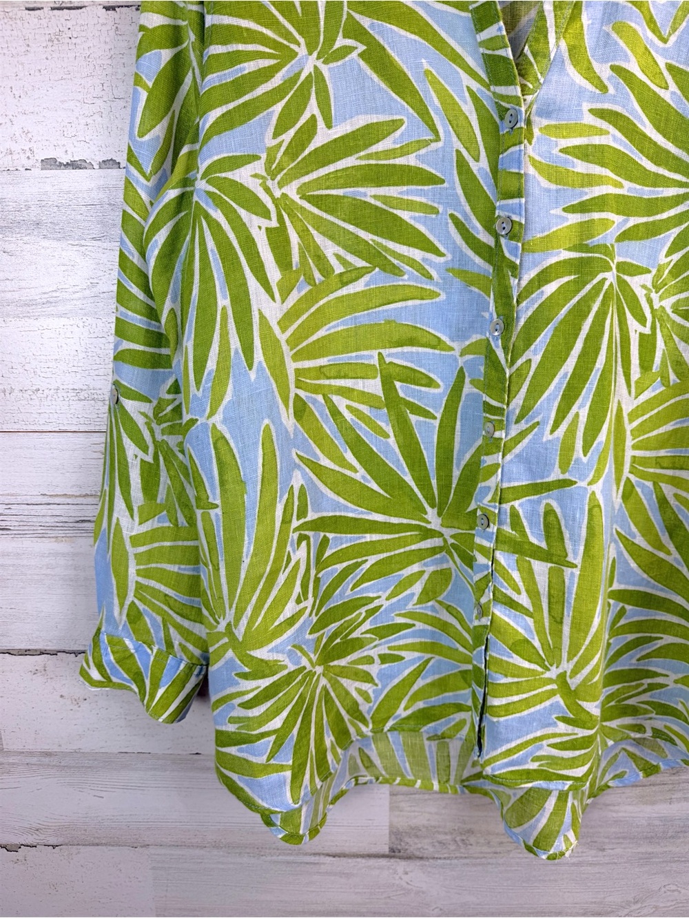 Sigrid Olsen 100% Linen Tropical Palm Print Button Front Shirt Large - Picture 9 of 12